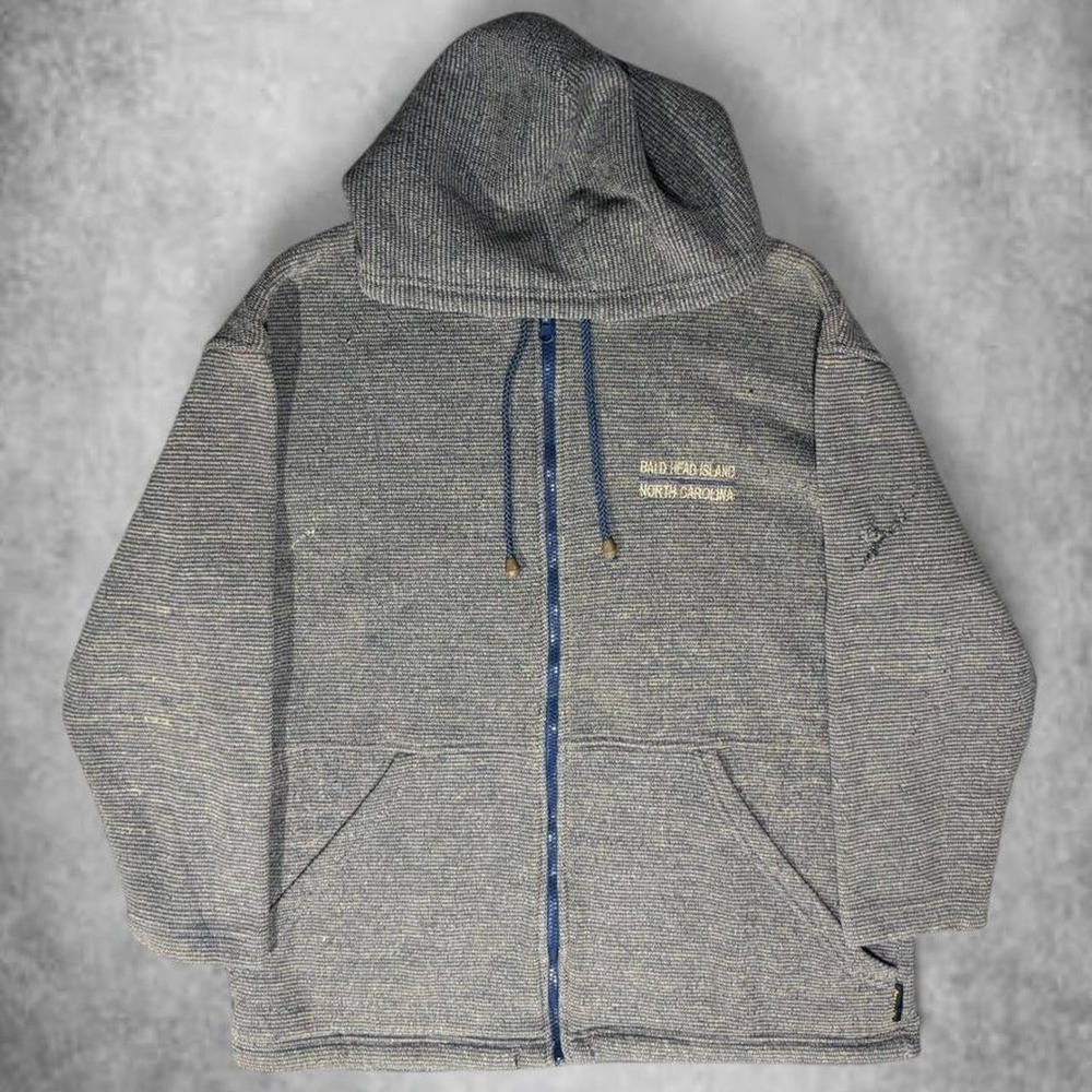 Ron Dorff Bald Head Island NC Full Zip Hoodie Gray Blue Textured Knit Small